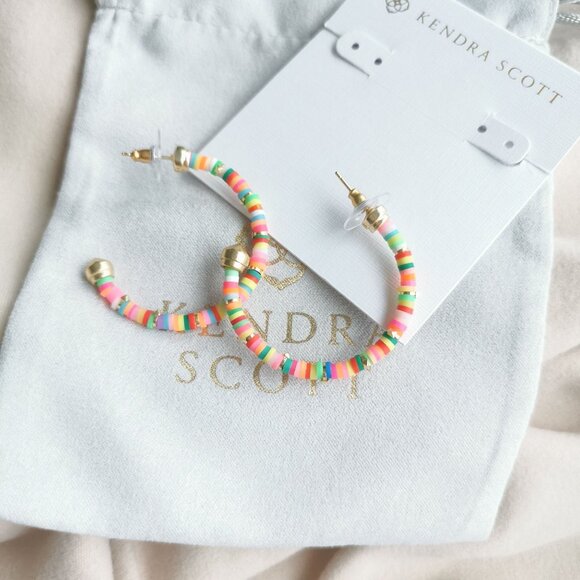 Kendra Scott Reece Neon Mix Small Hoop Earrings Gold - Picture 3 of 3